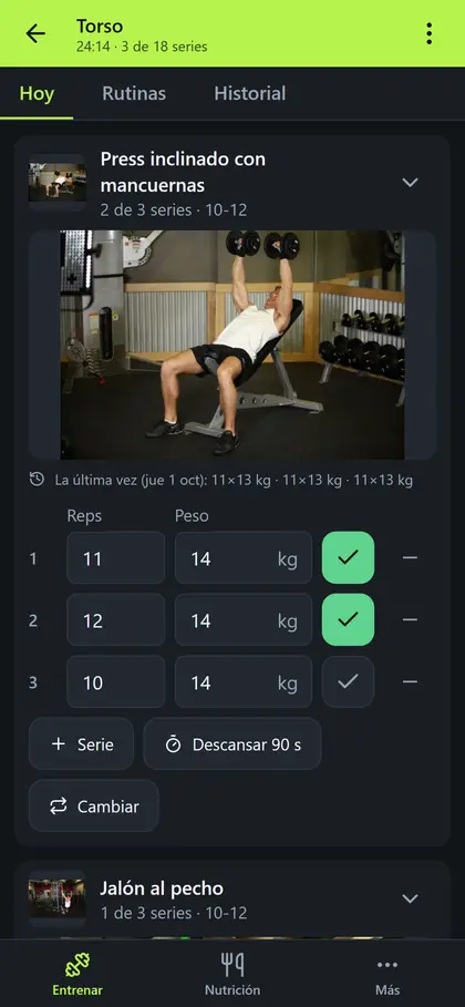 Entrenamiento del día abierto, con los ejercicios que tocan