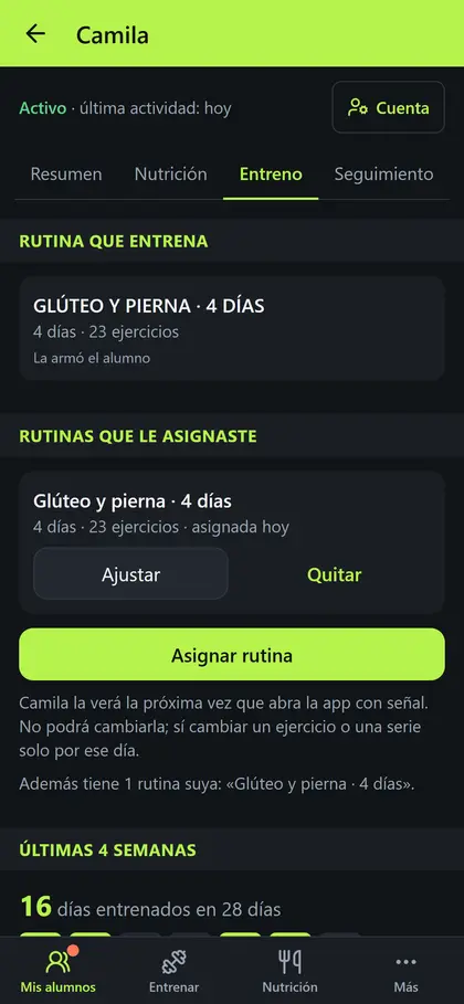 Ficha del alumno: los entrenamientos con sus pesos
