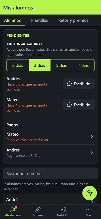 Panel con los pendientes: quién no anota y qué pagos vencen